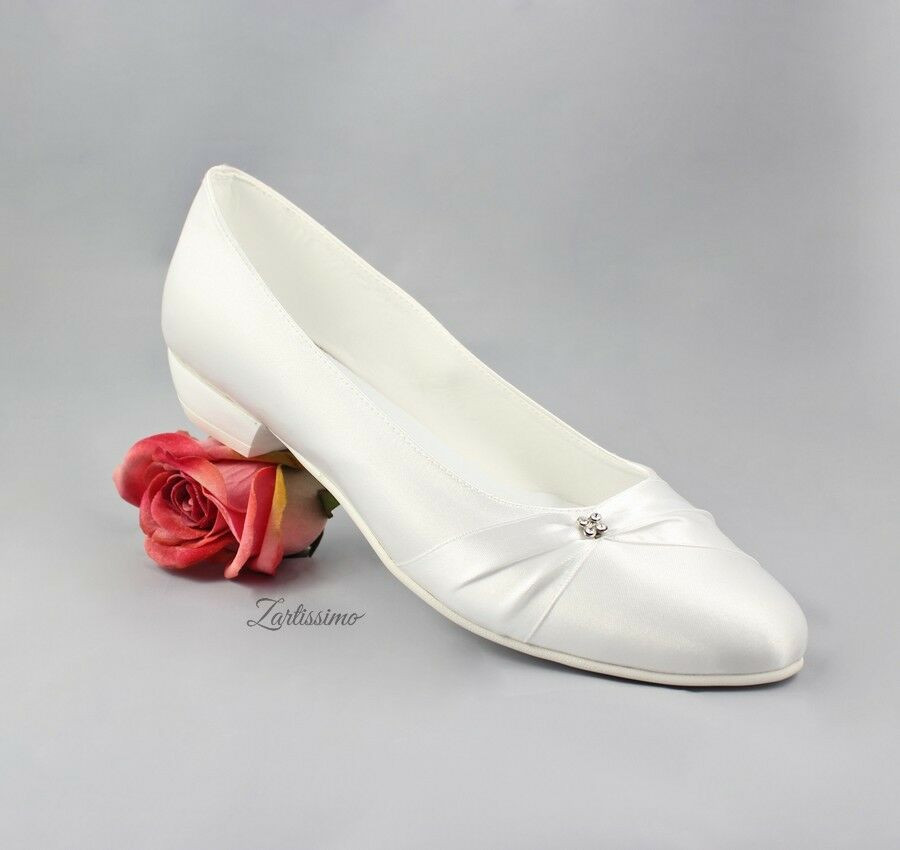 Ballerinas Weiß Hochzeit
 Brautschuhe BALLERINA Pumps flach Hochzeit bequemer Absatz