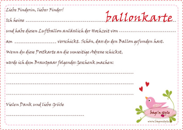 Ballonkarten Hochzeit
 Karte Ballon