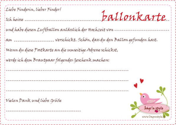 Ballonkarten Hochzeit Vorlage
 Karte Ballon