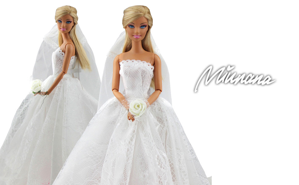 Barbie Hochzeitskleid
 Miunana Abendkleid Spitze Zug Kleidung Kleider Brautkleid