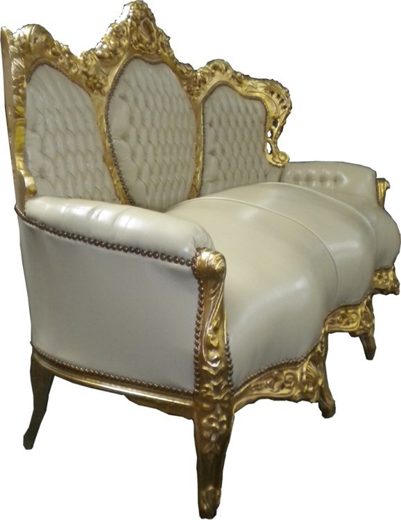 Barock Sofa
 Casa Padrino Barock Sofa Garnitur Creme Lederoptik Gold