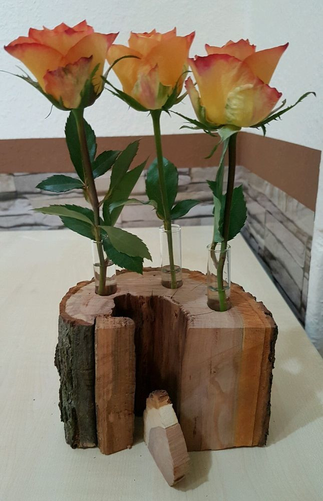 Basteln Mit Cds Geschenkideen Deko &amp; Wohnen
 Holzvase Vase Baumscheibe Pflaume Deko Holz Natur