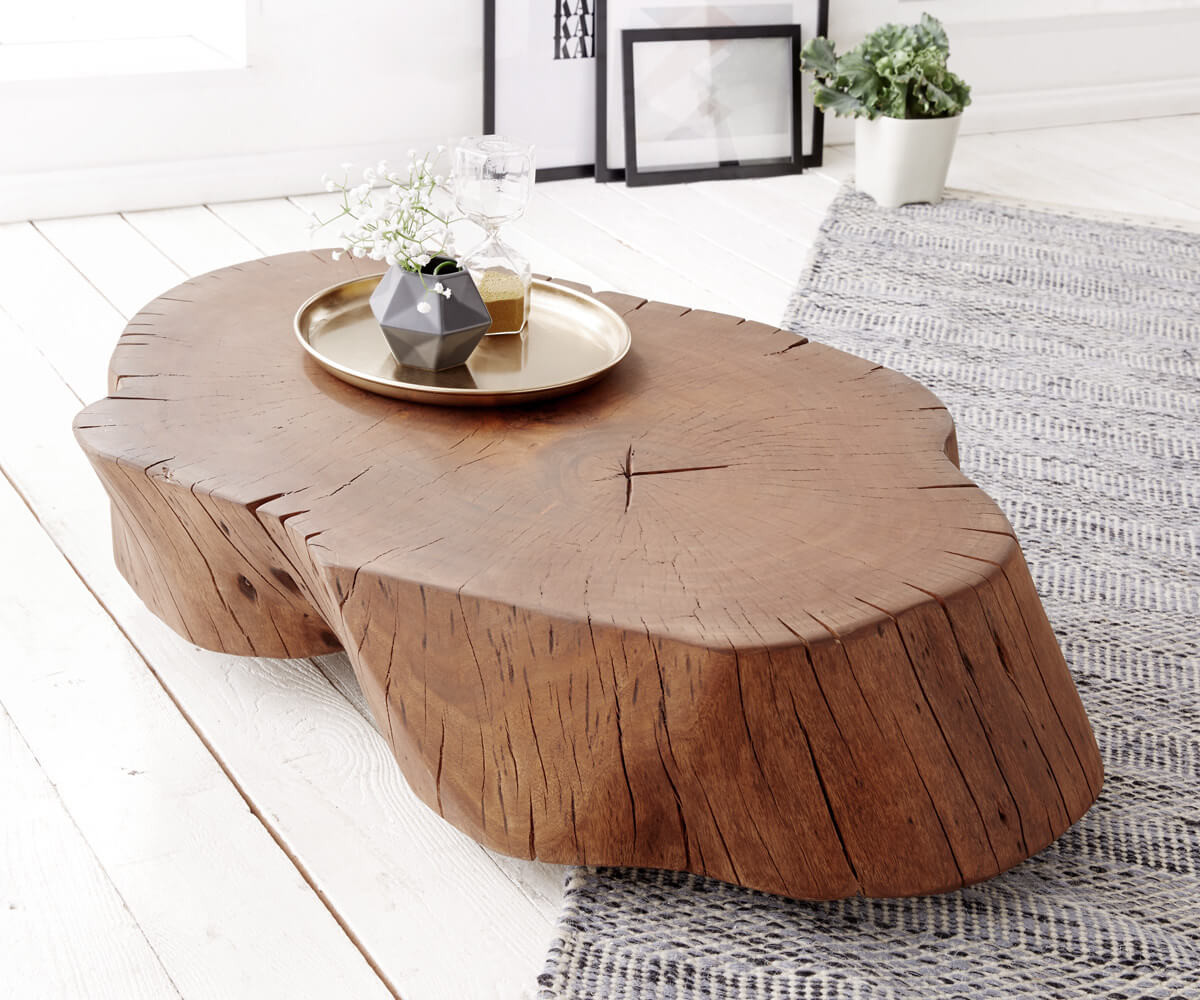 Baumstamm Couchtisch
 Couchtisch Live Edge XL Akazie Braun Baumstamm mit Rollen