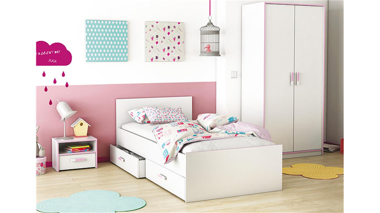 Bett 90x190
 Bett SWITCH Kinderbett in weiß rosa oder blau 90x190 cm
