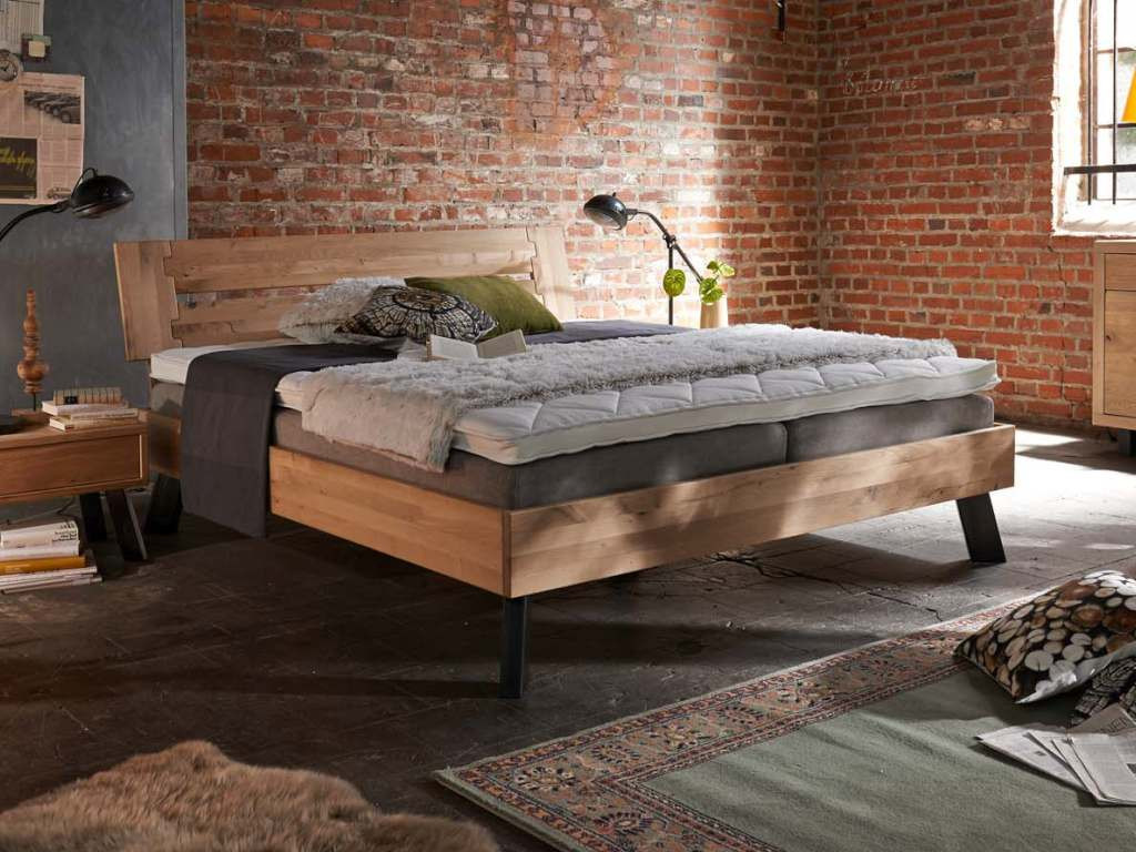 Bett Eiche
 Bett Eiche massiv Stahlfüße Modern Sleep 2 Pick Up Möbel