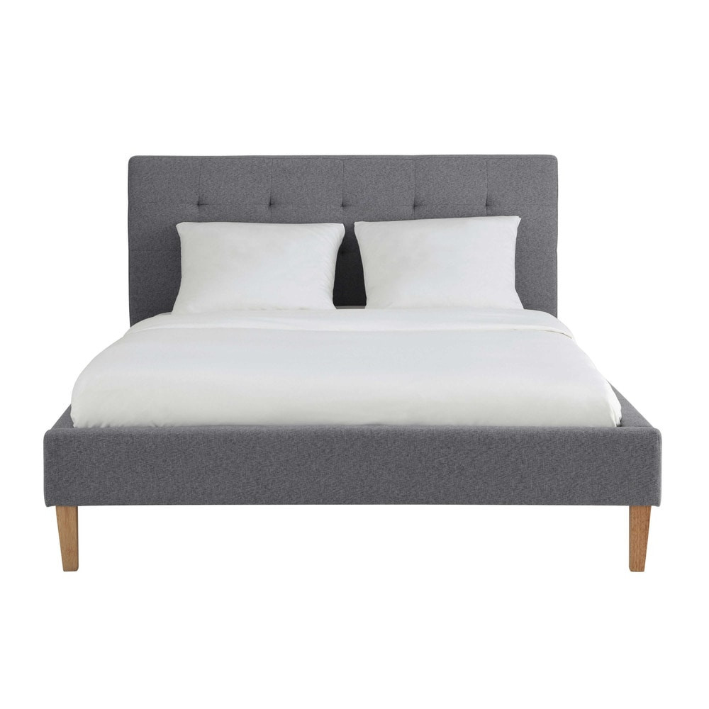 Bett Grau
 Bett aus Holz und Stoff 140 x 190 cm grau Brent