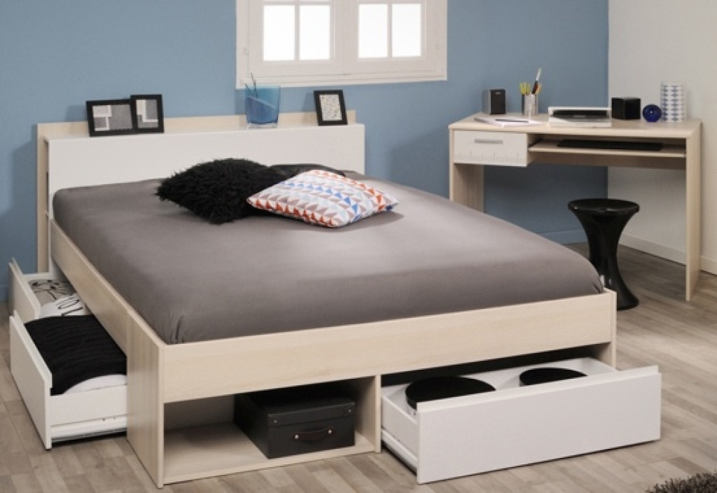 Bett Mit Schreibtisch
 Bett mit Schreibtisch MOST 61 140x200cm Akazie Weiß Mega