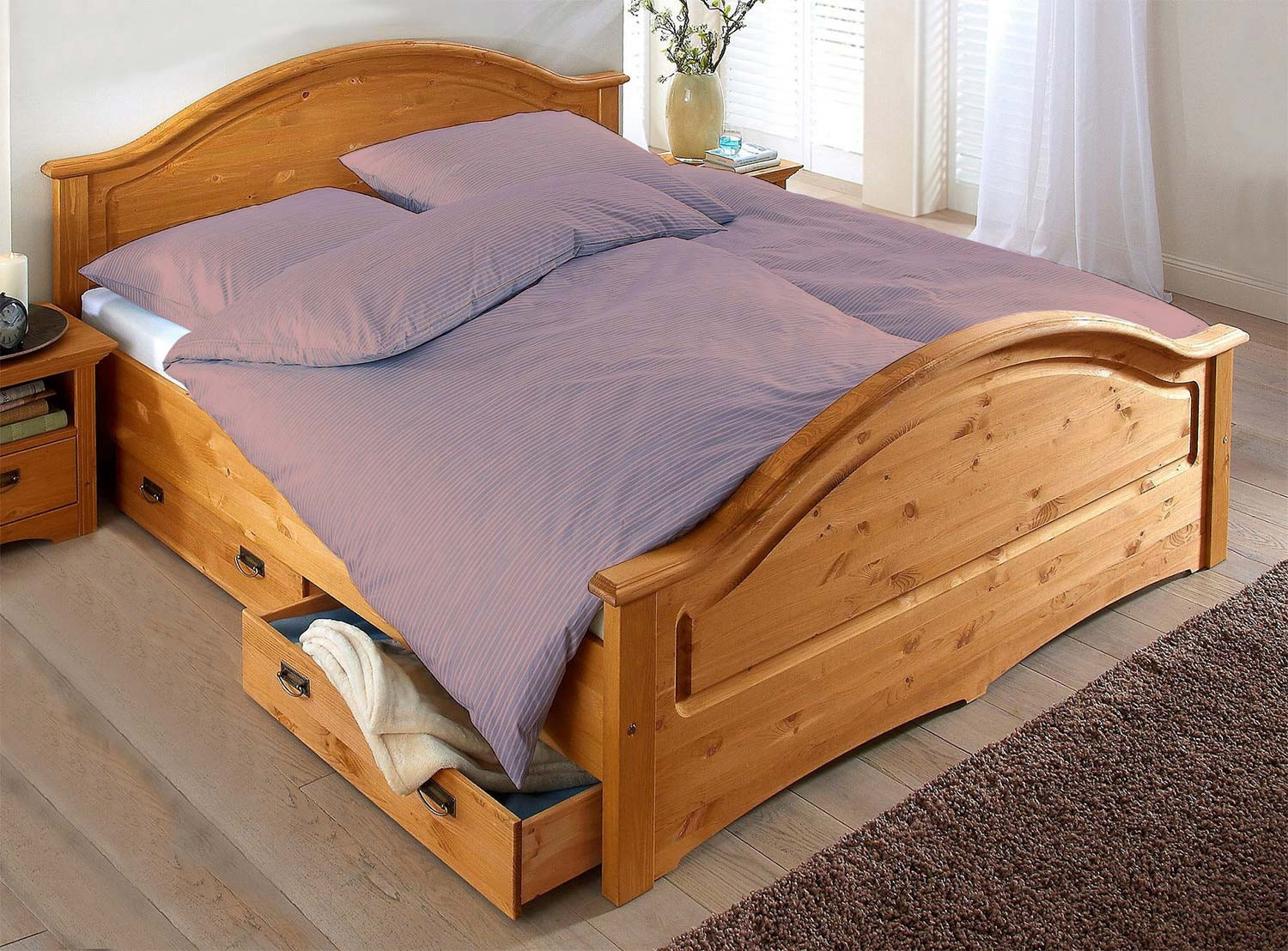 Bett Mit Schubladen
 Doppelbett Bett mit Schubladen Kiefer Massiv Natur