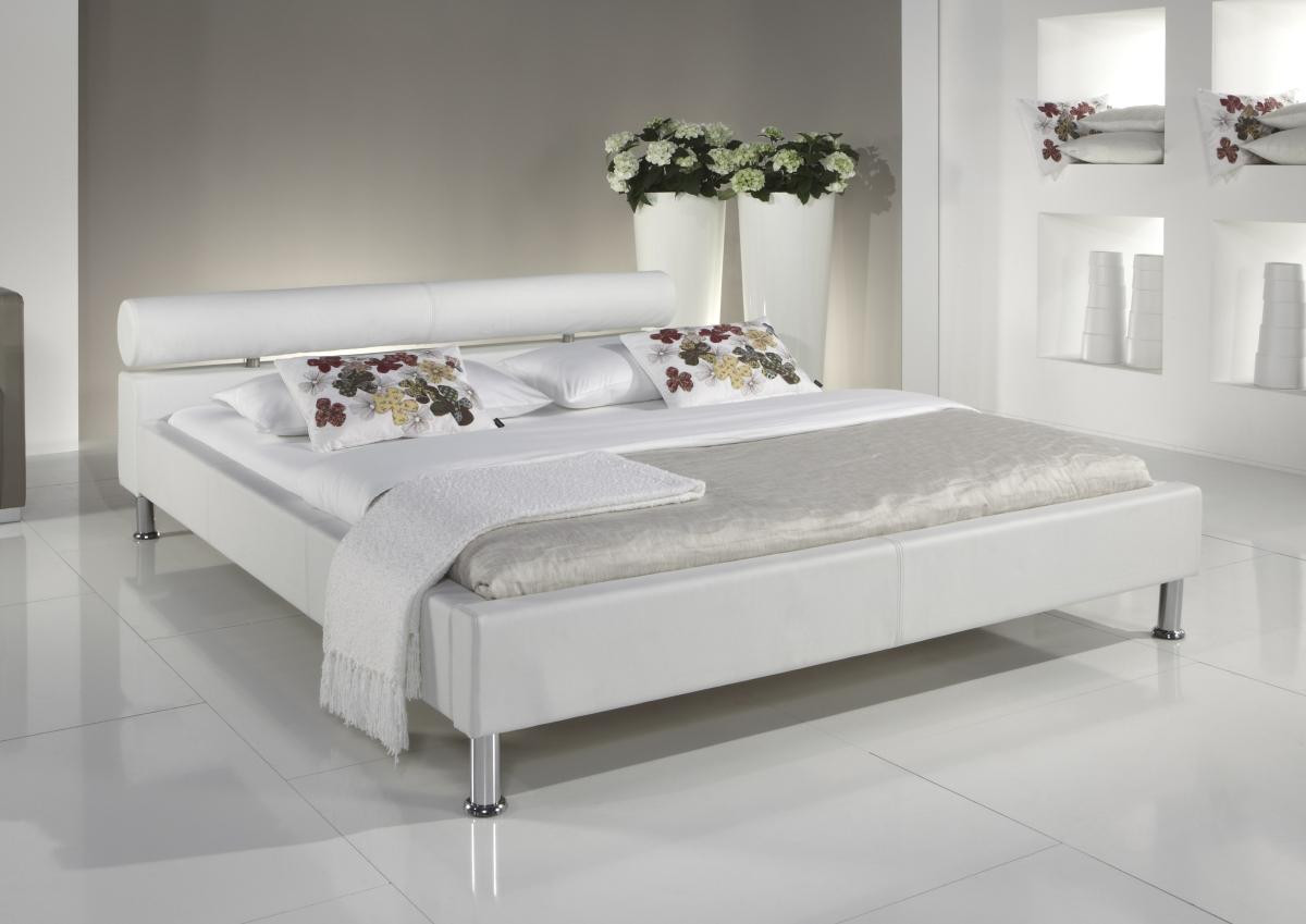Bett Weiß 120x200
 Lederbett Polsterbett "Amy" modernes Leder Bett weiss