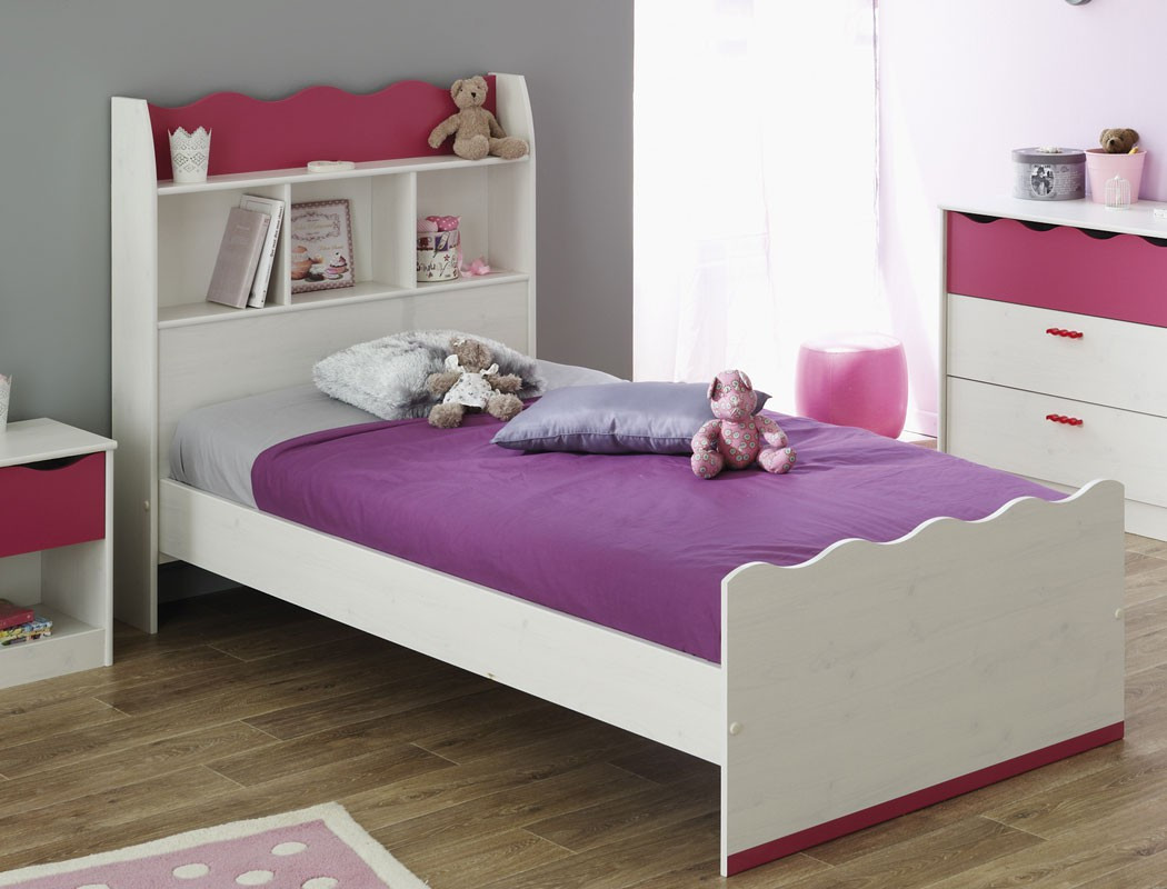 Bett Weiß 90x200
 Jugendbett 90x200 cm Mädchen weiß pink Mädchenzimmer