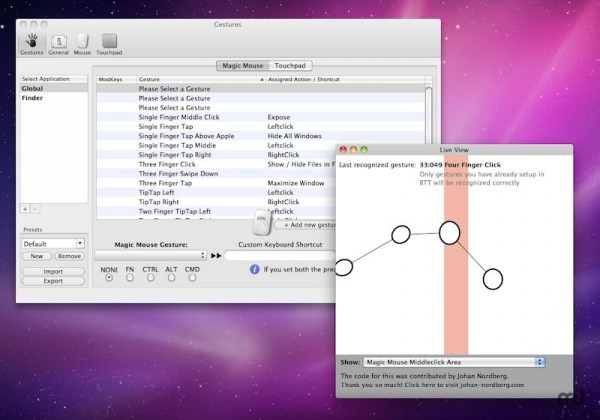 Better Touch Tool
 使用 Better Touch Tool 和 Jitouch 让 Magic Mouse 更好地工作