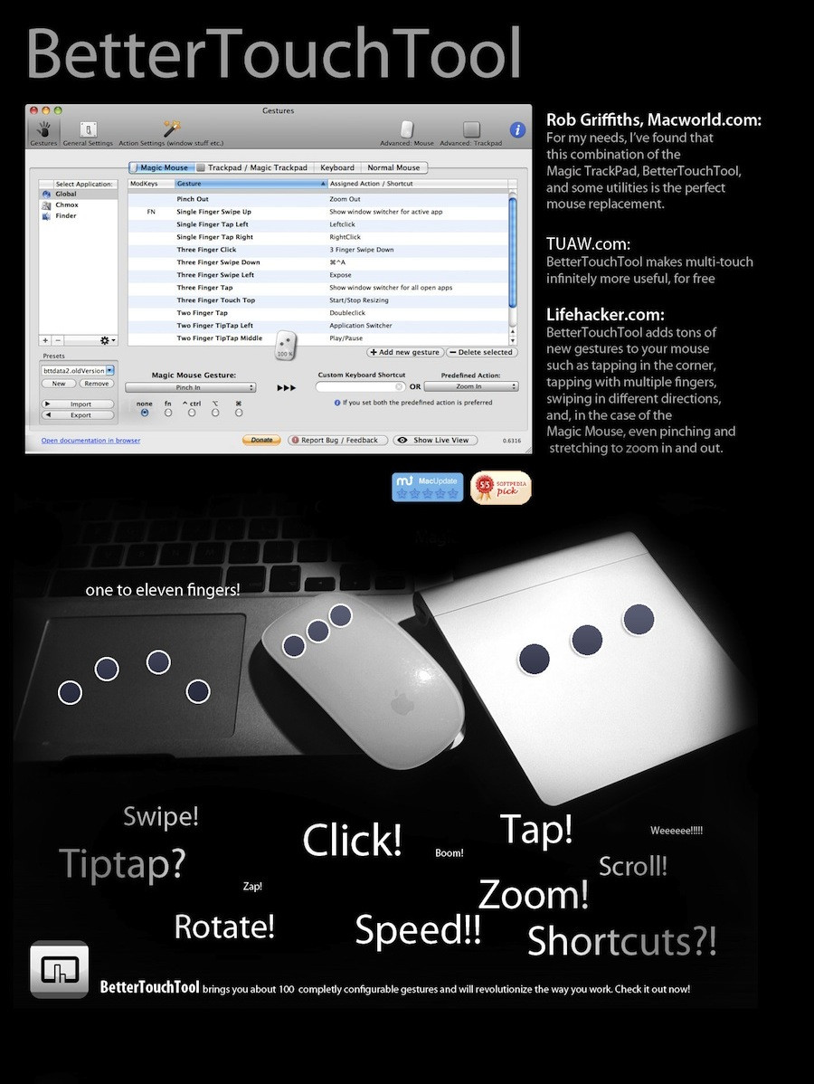 Better Touch Tool
 Better Touch Tool Mehr Gesten für Magic Mouse & Trackpad