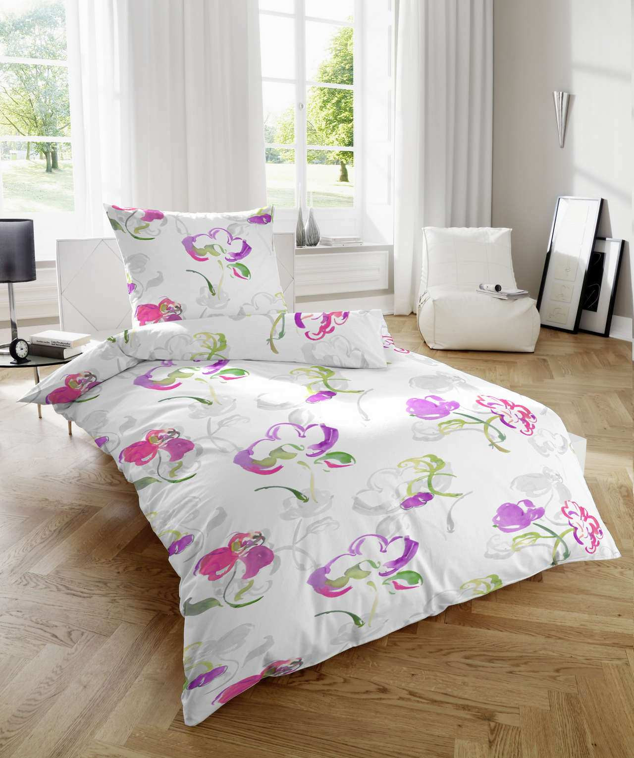 Bettwäsche Weiß
 Bettwäsche Microfaser Seersucker Blumen Weiß Lila kaufen