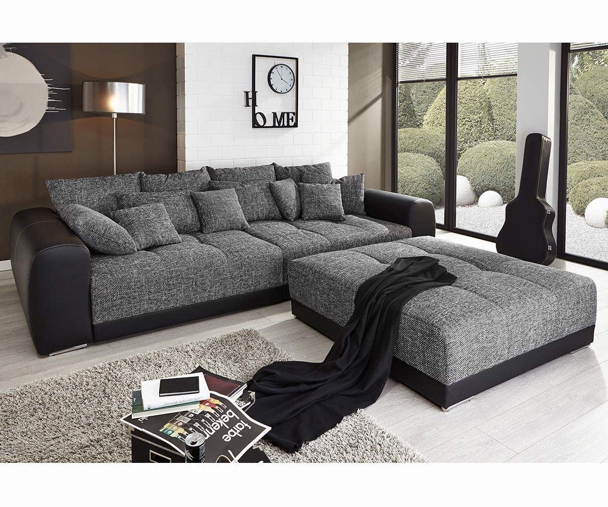 Big Sofa Grau
 Polsterecke Valeska Schwarz Grau 310x135 inklusive Hocker