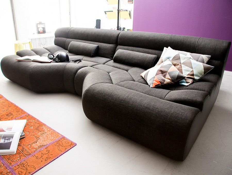 Big Sofa Xxl
 Big Sofa Tara Stoff grau mit Kissen Sofa Outlet