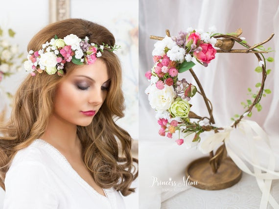 Blumenkranz Hochzeit
 Braut Blumenkranz Haarkranz Hochzeit Haarband Blumen