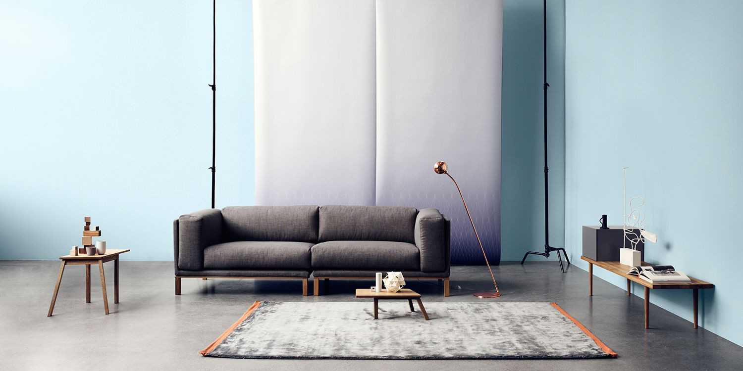 Bolia Sofa
 Bolia grey sofa and ball floor lamp in copper