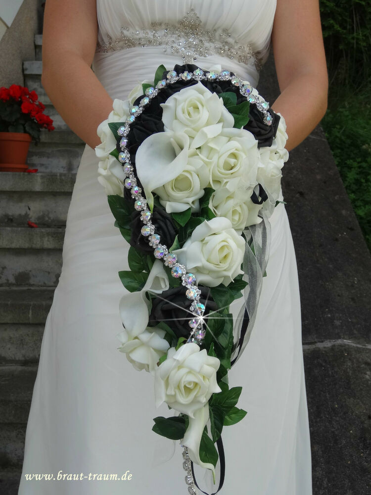 Brautstrauß Calla
 Brautstrauss creme schwarz Calla mit Strassband Hochzeit