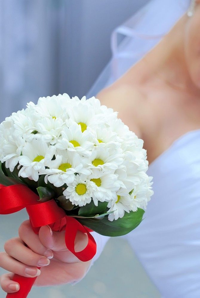Brautstrauß Margeriten Kornblumen
 Schlichter Brautstrauß aus weißen Margeriten mit rotem