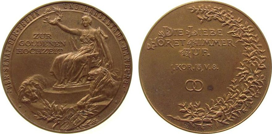 Bronze Hochzeit
 Medaille o J Hamburg Bronze Goldene Hochzeit Ehrengabe