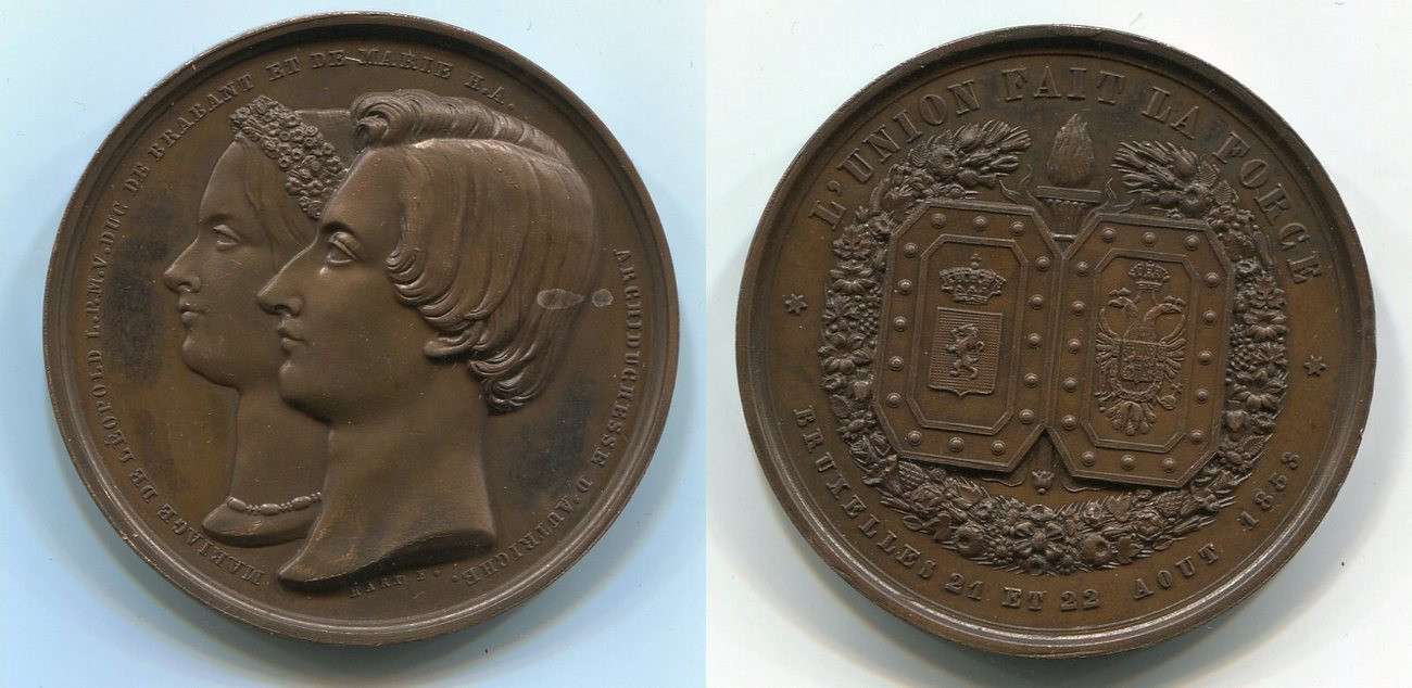 Bronze Hochzeit
 Medaille Bronze 1853 Belgien Hochzeit Leopold II Marie