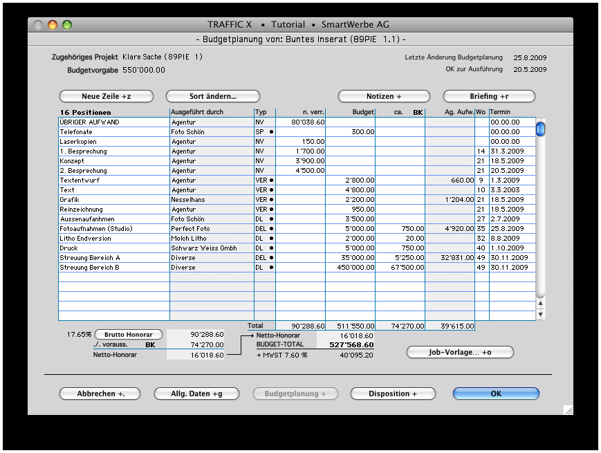 Budgetplanung Hochzeit
 TRAFFIC Administrationssoftware für Werbeagenturen und