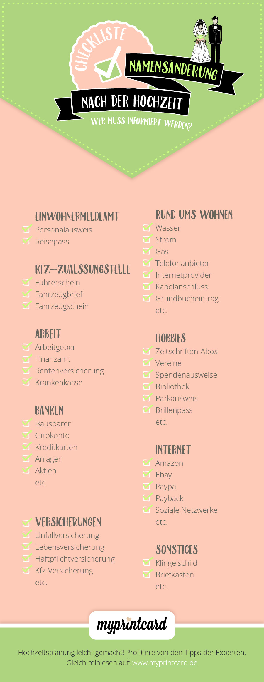 Checkliste Namensänderung Nach Hochzeit
 Die Namensänderung nach der Hochzeit – das ist wichtig