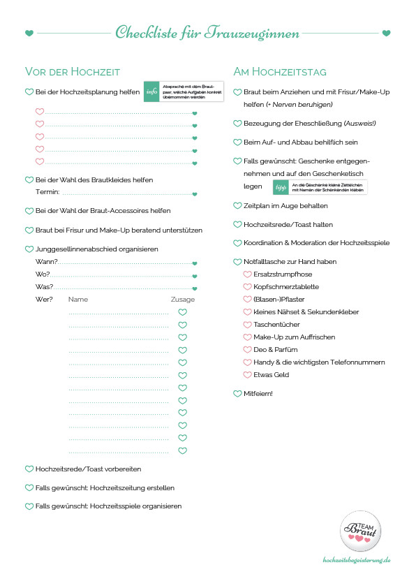 Checkliste Standesamtliche Hochzeit Pdf
 Trauzeugin Checkliste Hochzeit Ideen