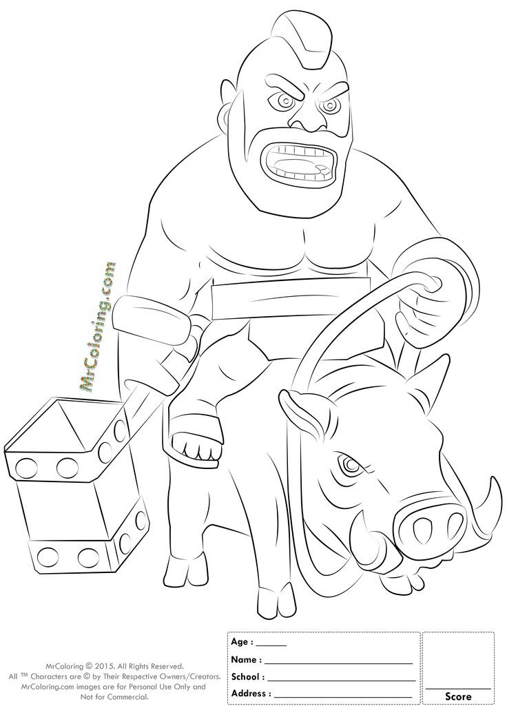 Clash Royale Ausmalbilder
 Free Printable Clash of Clans Hog Rider Coloring Pages 1