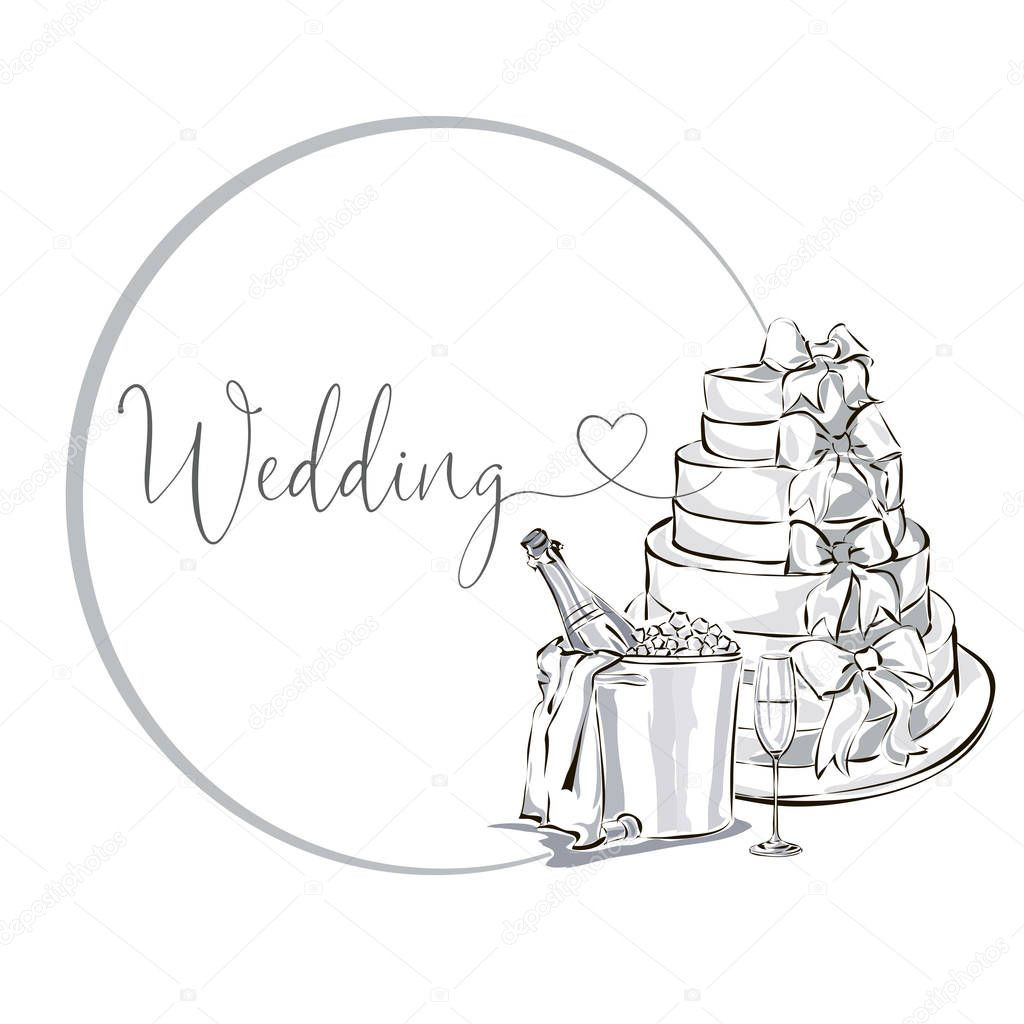 Clipart Hochzeit Schwarz Weiß
 Hochzeit ClipArt set mit Sektflasche im Eiskübel Weinglas