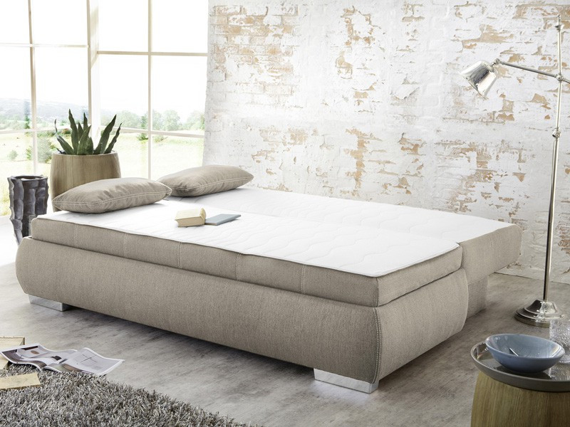 Couch Boxspring
 Dauerschläfer Schlafsofa Merlin 210x112cm beige Sofa