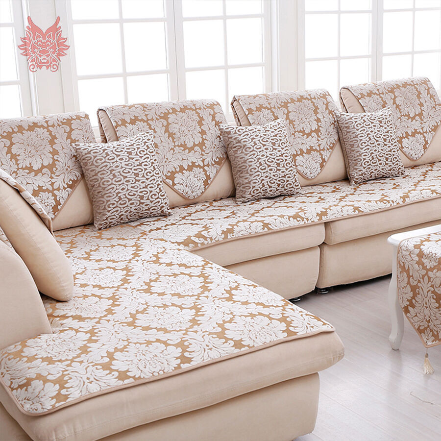 Couch Covers
 Europe style beige with floral jacquard terry plush sofa