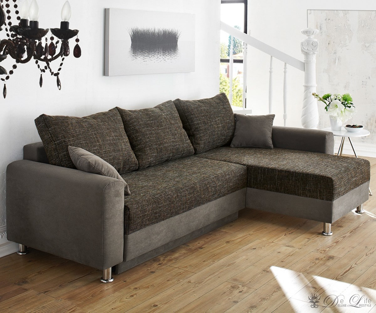 Couch Mit Schlaffunktion
 Ecksofa Cushy 235x160 cm Grau Braun Couch mit