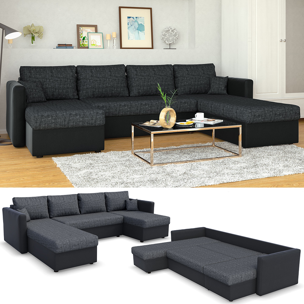 Couch Mit Schlaffunktion
 XXL Sofa mit Schlaffunktion 290 x 185 cm Schwarz