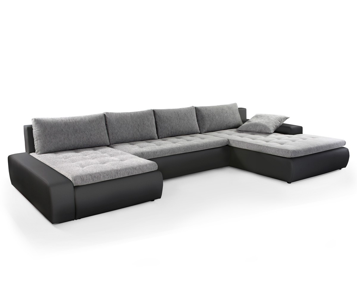 Couch U Form
 Wohnlandschaft 389x212 cm hellgrau schwarz Schlafsofa