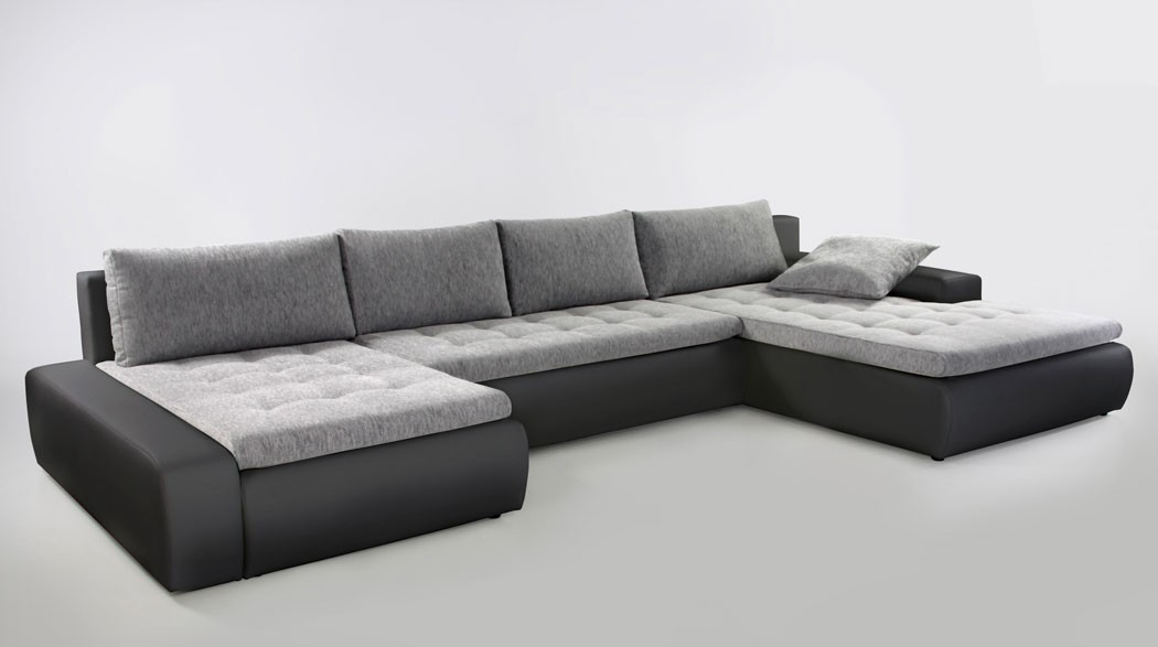 Couch U-form
 Wohnlandschaft Cayenne 389x212 cm hellgrau schwarz Sofa