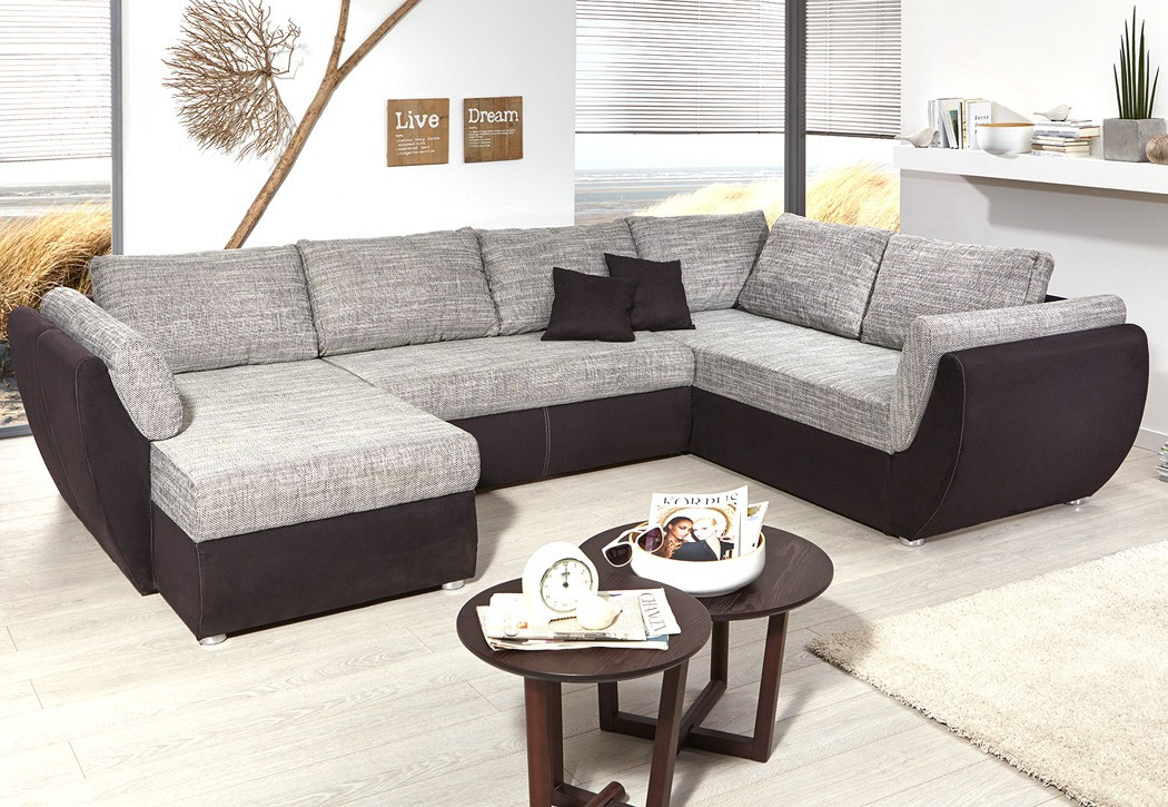 Couch U-form
 Wohnlandschaft tario 326x231 cm Mikrofaser grau schwarz