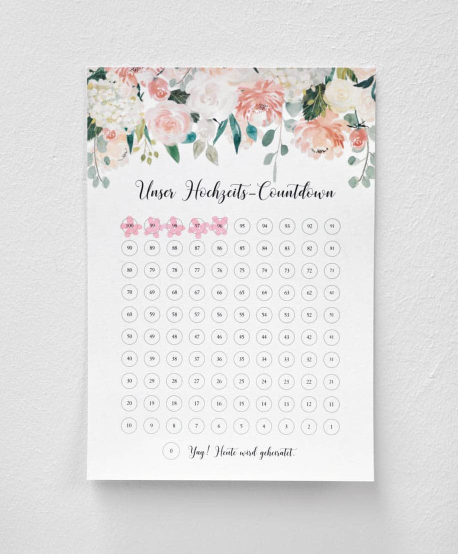 Countdown Kalender Hochzeit
 Countdown Hochzeit Noch 100 Tage – dann wird geheiratet