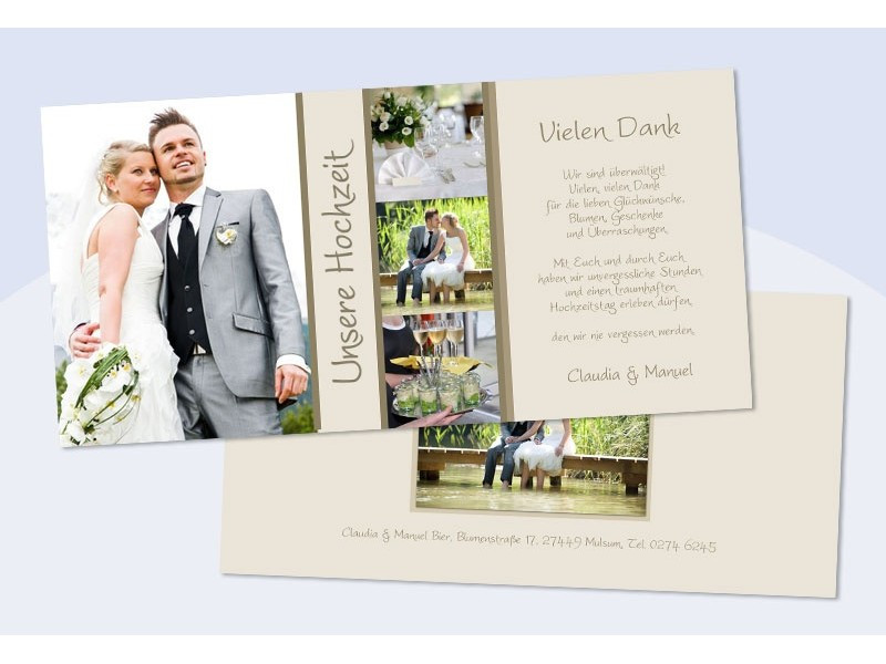 Dankeskarten Hochzeit Postkarte
 Danksagungskarte Karte Hochzeit creme