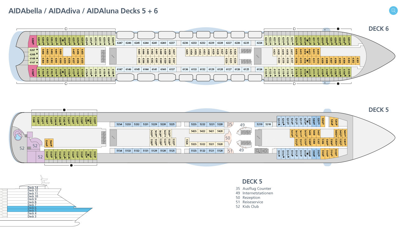 Deck 5
 Deckspläne AIDAdiva Decksplan AIDAdiva AIDA Kreuzfahrten