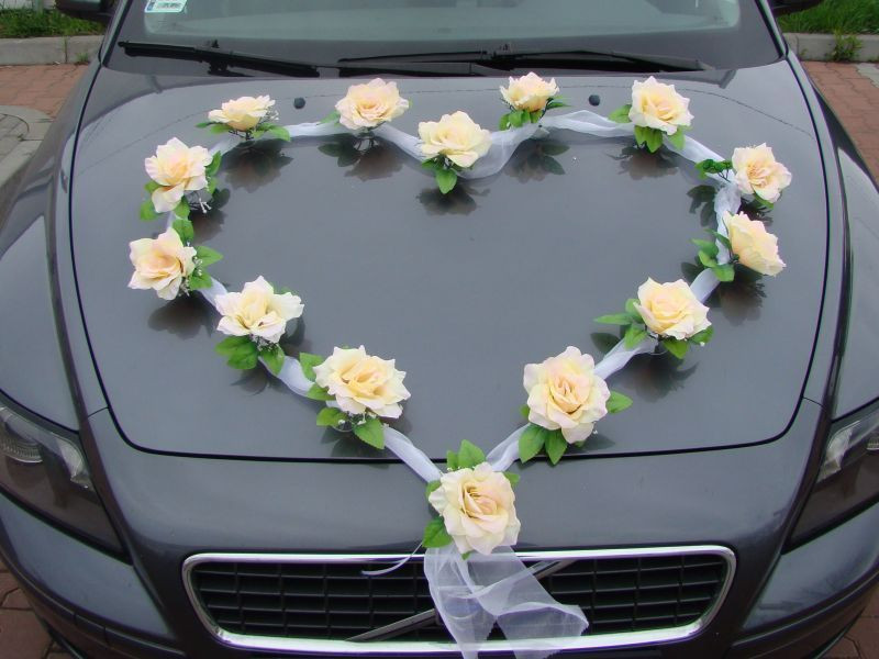 Deko Auto Hochzeit
 ORGANZA HERZ Auto Schmuck Braut Paar Rose Deko Dekoration