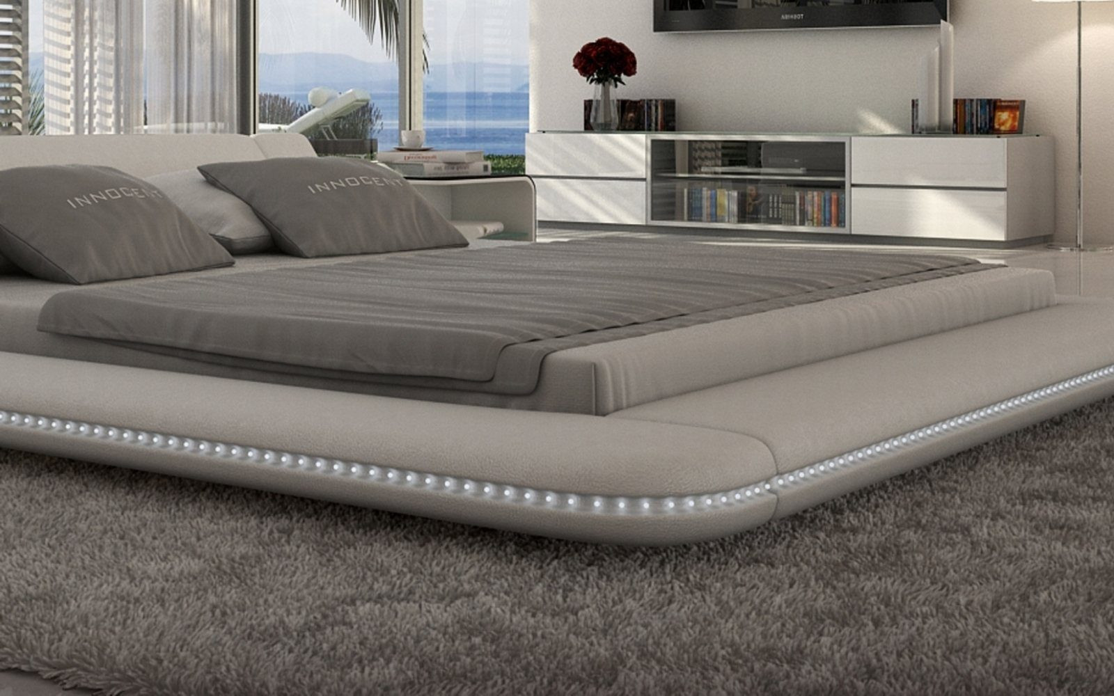 Design Betten
 Polsterbett Luxus Bett CUSTO LED Designerbett mit LED