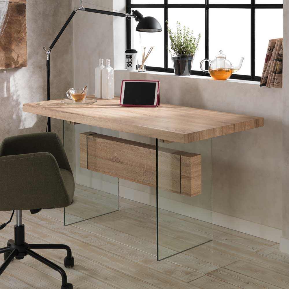 Design Tisch
 Design Tisch Mures Eiche furniert mit Glaswange Pharao24