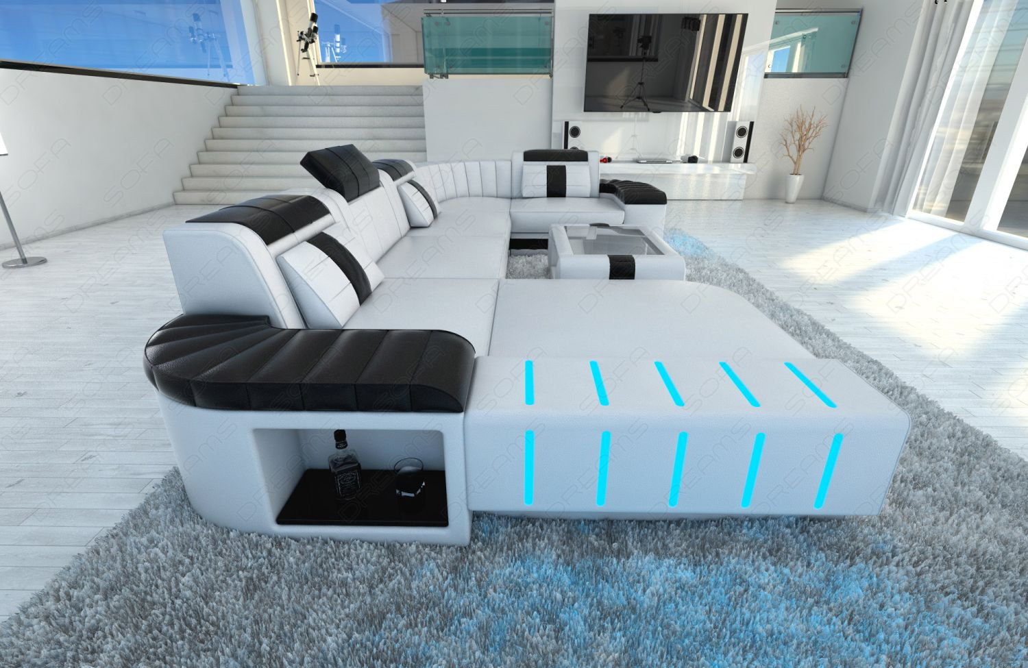 Designer Couch
 Design Sectional Sofa BELLAGIO LED U Shape white black