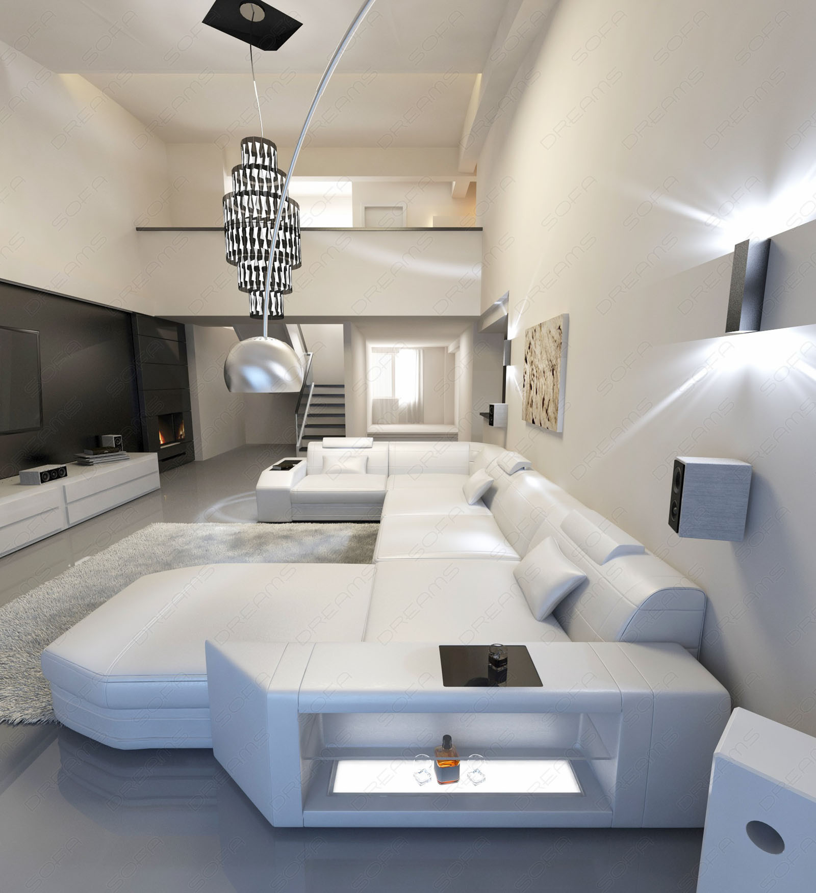 Designer Couch
 Designer Sofa PRESTO U Shaped with LED Lights Leathersofa