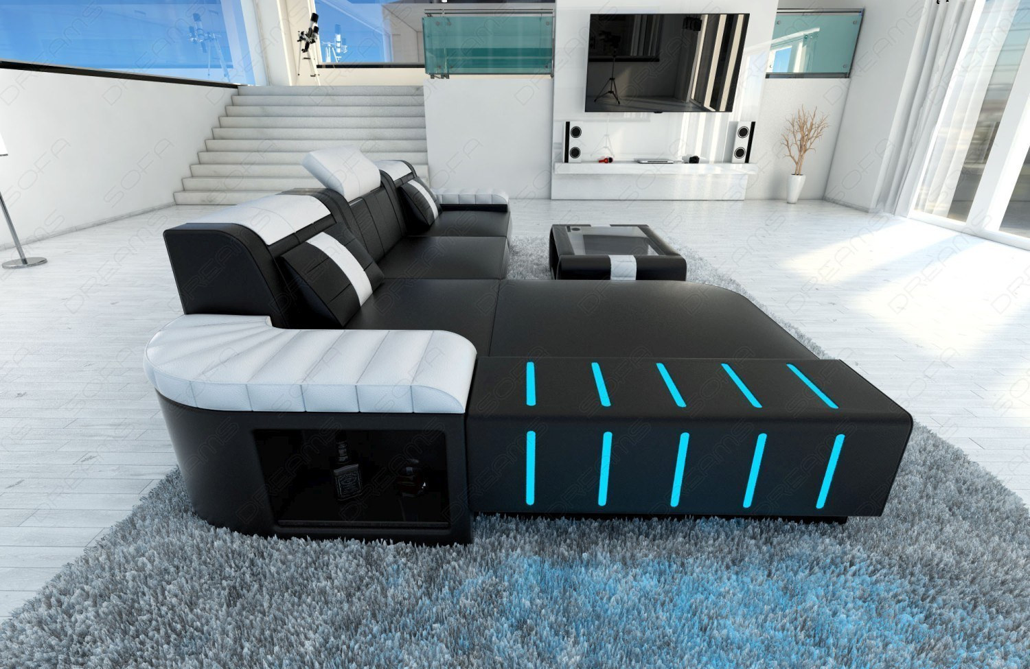 Designer Couch
 Modern Sofa BELLAGIO LED L Shaped black white