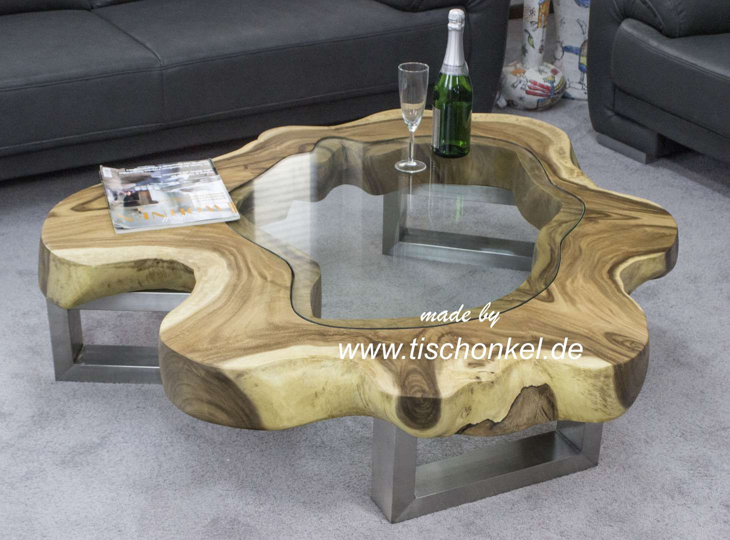 Designer Couchtisch
 Designer Couchtisch Baumscheibe mit Glas Der Tischonkel