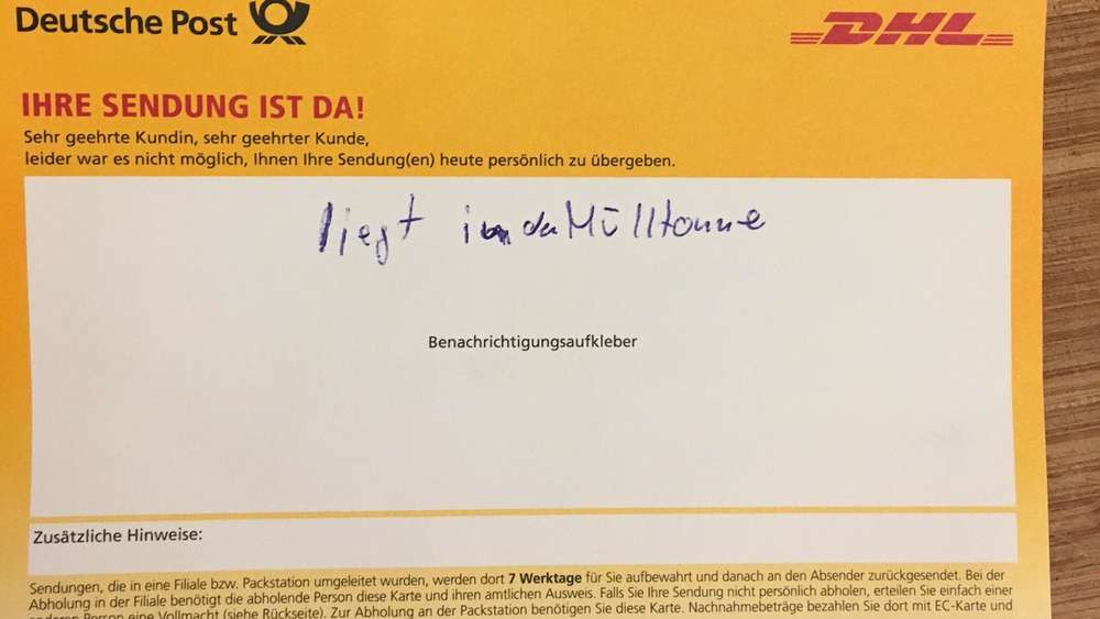 Dhl Paket Nicht Zuhause
 DHL Paket "liegt in der Mülltonne" Was steckt dahinter