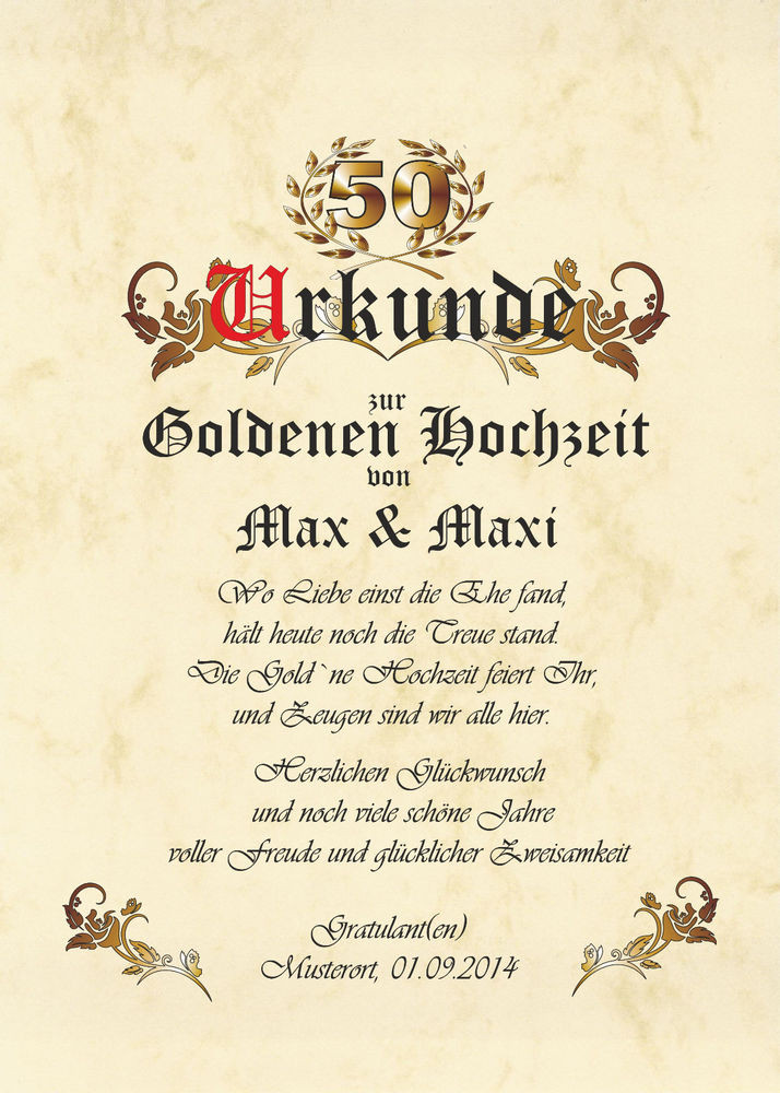 Diamantene Hochzeit Karte
 Goldene Hochzeit Urkunde zur Hochzeit Geschenk Glückwunsch