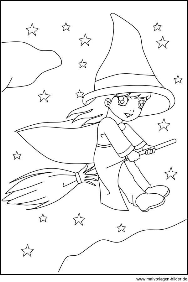 Die Kleine Hexe Ausmalbilder
 Kleine Hexe auf ihrem Besen Gratis Ausmalbilder für Kinder